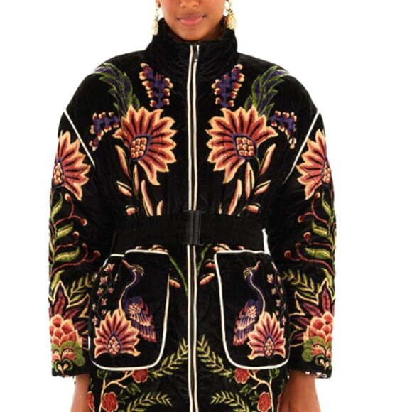 FARM Rio Black Marvelous Garden Puffer Jacket Exotic Tropical Leopard Print - Picture 3 of 16